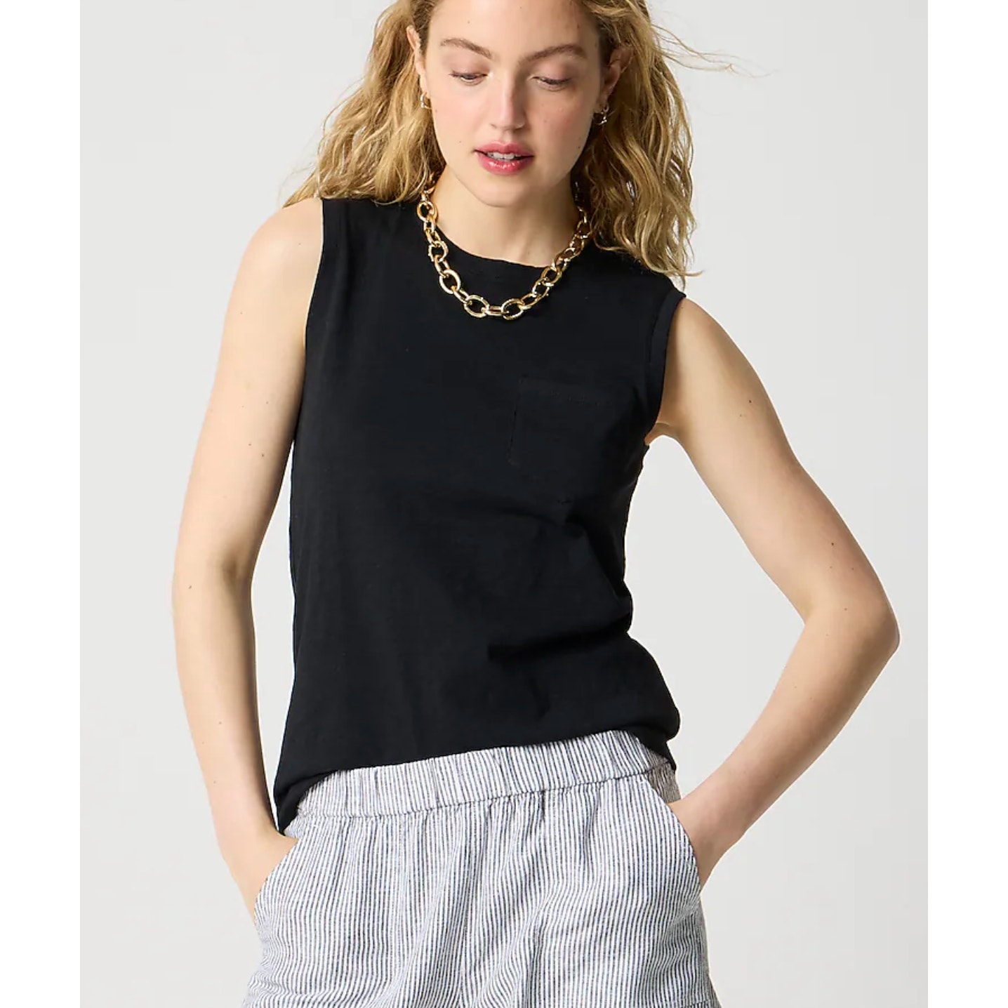 J Crew Girlfriend Pocket Tank Top Black Xl Nwt Shirt Tee Cj049 J.Crew